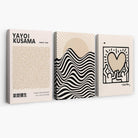 Set of 3 Beige Bauhaus, Yayoi Kusama and Keith Haring Modern Canvas Prints | Artze Wall Art