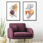 Set of 2 Line Art Tulips | Purple and Orange Shapes Prints | Artze Wall Art UK