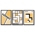 Set of 3 Yellow Bauhaus Squares Modern Framed Wall Art with Black Wooden Frames
