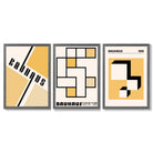 Set of 3 Yellow Bauhaus Squares Modern Framed Wall Art with Dark Grey Wooden Frames