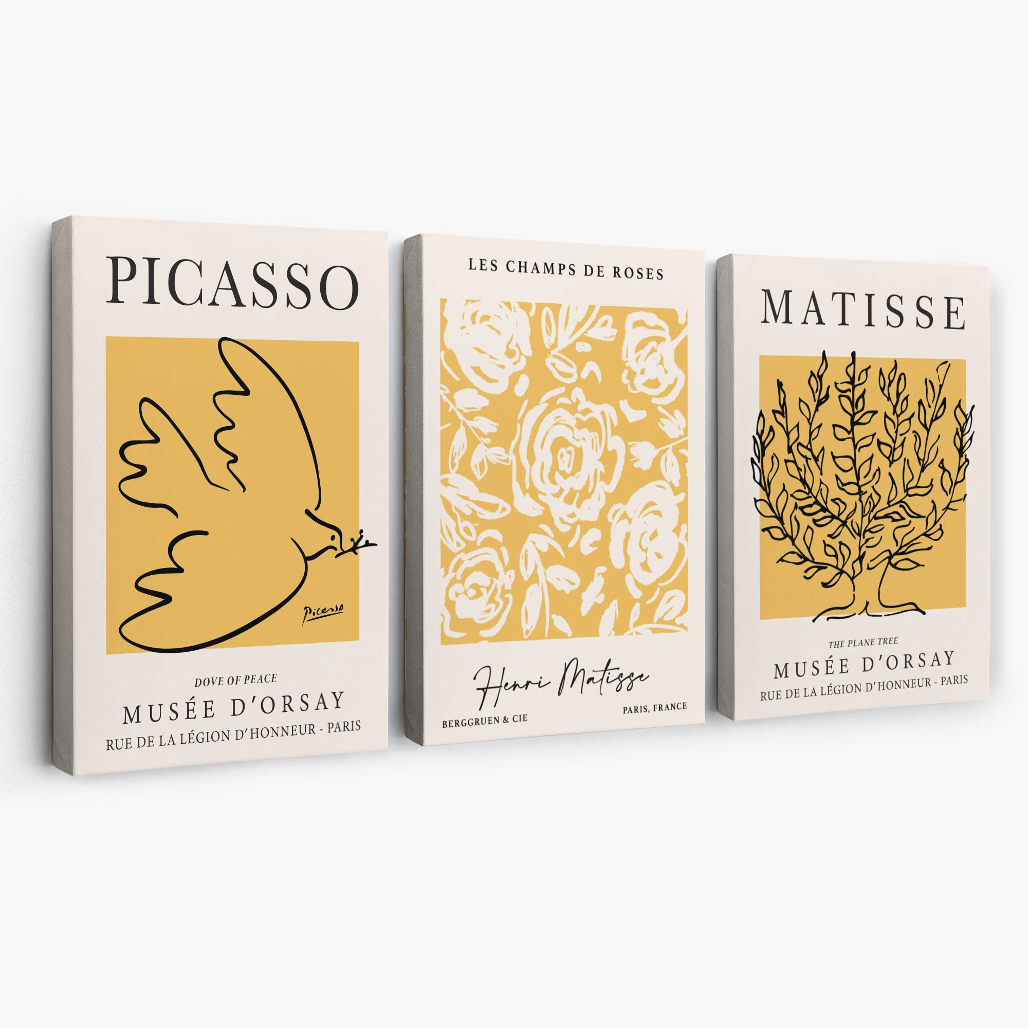 Set of 3 Picasso and Matisse Yellow Floral Canvas Prints | Artze Wall Art