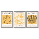 Set of 3 Picasso and Matisse Yellow Floral Framed Wall Art with Light Grey Wooden Frames