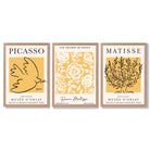 Set of 3 Picasso and Matisse Yellow Floral Framed Wall Art with Light Oak Frames