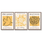 Set of 3 Picasso and Matisse Yellow Floral Framed Wall Art with Light Walnut Frames