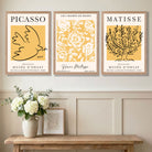 Set of 3 Picasso and Matisse Yellow Floral Art Prints in White Frames | Artze UK