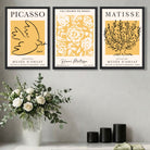 Set of 3 Picasso and Matisse Yellow Floral Art Prints in Oak Frames | Artze UK