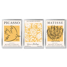 Set of 3 Picasso and Matisse Yellow Floral Framed Wall Art with Silver Wood Frames