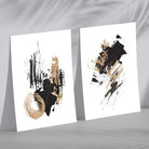 Black and Gold Abstract Oil Strokes Set of 2 Art Prints