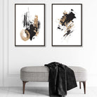 Set of 2 Black and Gold Abstract Oil Strokes Prints | Artze Wall Art UK