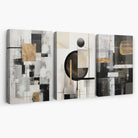 Set of 3 Abstract Geometric Black and Beige Canvas Prints | Artze Wall Art