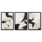 Beige and Black Set of 3 Abstract Framed Wall Art with Black Wooden Frames