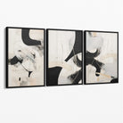 Beige and Black Set of 3 Abstract Canvas Prints with Black Float Frame