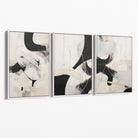 Beige and Black Set of 3 Abstract Canvas Prints with White Float Frame