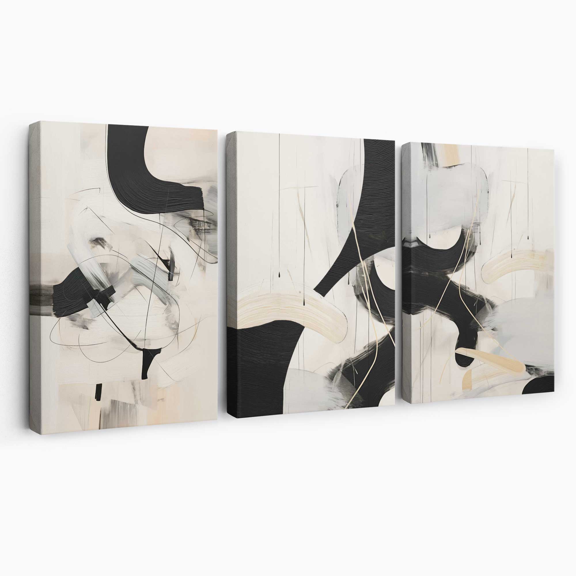 Beige and Black Set of 3 Abstract Canvas Prints | Artze Wall Art