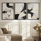 Beige and Black Set of 3 Abstract Art Prints in Black Frames | Artze UK
