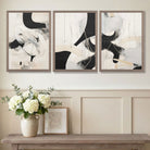 Beige and Black Set of 3 Abstract Art Prints in White Frames | Artze UK