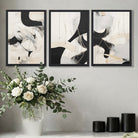 Beige and Black Set of 3 Abstract Art Prints in Oak Frames | Artze UK