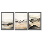 Beige and Black Set of 3 Abstract Mountains Framed Wall Art with Dark Grey Wooden Frames