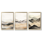 Beige and Black Set of 3 Abstract Mountains Framed Wall Art with Gold Wood Frames