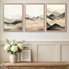 Beige and Black Set of 3 Abstract Mountains Art Prints in White Frames | Artze UK