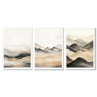 Beige and Black Set of 3 Abstract Mountains Framed Wall Art with White Wooden Frames