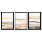 Beige and Sand Set of 3 Abstract Waves Framed Wall Art with Black Wooden Frames