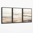 Beige and Sand Set of 3 Abstract Waves Canvas Prints with Black Float Frame