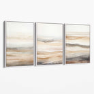 Beige and Sand Set of 3 Abstract Waves Canvas Prints with White Float Frame