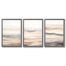 Beige and Sand Set of 3 Abstract Waves Framed Wall Art with Dark Grey Wooden Frames