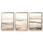 Beige and Sand Set of 3 Abstract Waves Framed Wall Art with Gold Wood Frames