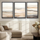 Beige and Sand Set of 3 Abstract Waves Art Prints in Black Frames | Artze UK