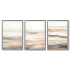 Beige and Sand Set of 3 Abstract Waves Framed Wall Art with Light Grey Wooden Frames