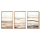 Beige and Sand Set of 3 Abstract Waves Framed Wall Art with Light Oak Frames