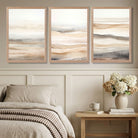 Beige and Sand Set of 3 Abstract Waves Art Prints in White Frames | Artze UK