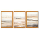 Beige and Sand Set of 3 Abstract Waves Framed Wall Art with Oak Wooden Frames