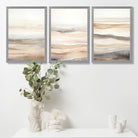 Beige and Sand Set of 3 Abstract Waves Art Prints in Oak Frames | Artze UK