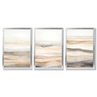 Beige and Sand Set of 3 Abstract Waves Framed Wall Art with Silver Wood Frames
