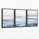 Set of 3 Abstract Blue Waves Canvas Prints with Black Float Frame