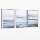 Set of 3 Abstract Blue Waves Canvas Prints with White Float Frame