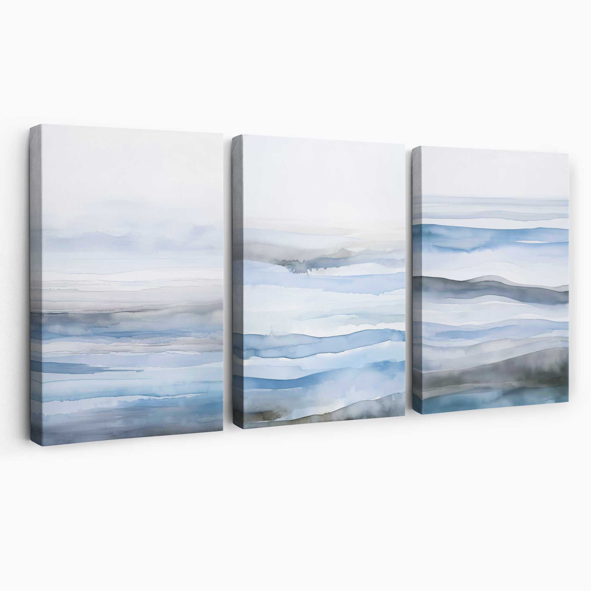Set of 3 Abstract Blue Waves Canvas Prints | Artze Wall Art