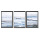 Set of 3 Abstract Blue Waves Framed Wall Art with Dark Grey Wooden Frames