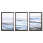 Set of 3 Abstract Blue Waves Framed Wall Art with Dark Wood Frames
