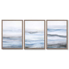 Set of 3 Abstract Blue Waves Framed Wall Art with Light Walnut Frames