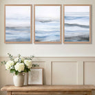 Set of 3 Abstract Blue Waves Art Prints in White Frames | Artze UK