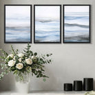 Set of 3 Abstract Blue Waves Art Prints in Oak Frames | Artze UK