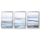 Set of 3 Abstract Blue Waves Framed Wall Art with Silver Wood Frames