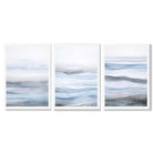 Set of 3 Abstract Blue Waves Framed Wall Art with White Wooden Frames