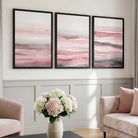 Set of 3 Abstract Pink Sunset Waves Framed Wall Art with Black Wooden Frames