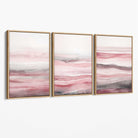 Set of 3 Abstract Pink Sunset Waves Canvas Prints with Oak Float Frame