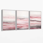 Set of 3 Abstract Pink Sunset Waves Canvas Prints with White Float Frame